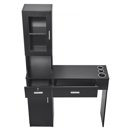 VEVOR Salonstation Wandgemonteerd kapsalonstation voor kappers Beauty Spa-meubelset 1 opbergkast 3 vakken en 2 laden (één afsluitbaar) Zwart 102,8 x 30 x 170 cm