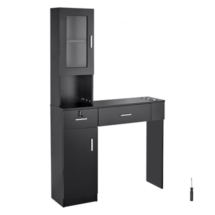 VEVOR Salonstation Wandgemonteerd kapsalonstation voor kappers Beauty Spa-meubelset 1 opbergkast 3 vakken en 2 laden (één afsluitbaar) Zwart 102,8 x 30 x 170 cm