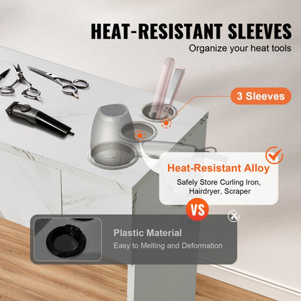 VEVOR Salonstation Wandgemonteerd kapsalonstation voor kappers Beauty Spa-meubelset 1 opbergkast 3 vakken en 2 laden (waarvan één afsluitbaar) Wit 102,8 x 30 x 170 cm