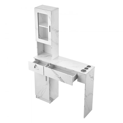 VEVOR Salonstation Wandgemonteerd kapsalonstation voor kappers Beauty Spa-meubelset 1 opbergkast 3 vakken en 2 laden (waarvan één afsluitbaar) Wit 102,8 x 30 x 170 cm