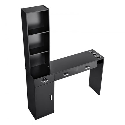 VEVOR Salonstation Wandgemonteerd kapsalonstation voor kappers Beauty Spa-meubelset 1 opbergkast 3 open vakken en 3 laden (waarvan één afsluitbaar) Zwart 129 x 33 x 177 cm