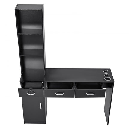 VEVOR Salonstation Wandgemonteerd kapsalonstation voor kappers Beauty Spa-meubelset 1 opbergkast 3 open vakken en 3 laden (waarvan één afsluitbaar) Zwart 129 x 33 x 177 cm