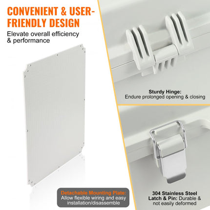 VEVOR elektrische aansluitdoos voor buiten, 13,78 x 9,84 x 5,90 inch, ABS-kunststof elektrische behuizing met scharnierend deksel, roestvrijstalen vergrendeling, IP67, stof- en waterdicht voor elektriciteit