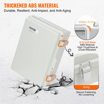 VEVOR elektrische aansluitdoos 430 x 330 x 180 mm, ABS-kunststof elektrische behuizingsdoos met scharnierend deksel, roestvrijstalen sluiting, IP67 stofdicht en waterdicht voor elektrische projecten