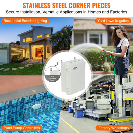 VEVOR elektrische aansluitdoos 430 x 330 x 180 mm, ABS-kunststof elektrische behuizingsdoos met scharnierend deksel, roestvrijstalen sluiting, IP67 stofdicht en waterdicht voor elektrische projecten