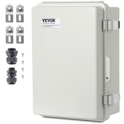 VEVOR elektrische aansluitdoos 430 x 330 x 180 mm, ABS-kunststof elektrische behuizingsdoos met scharnierend deksel, roestvrijstalen sluiting, IP67 stofdicht en waterdicht voor elektrische projecten