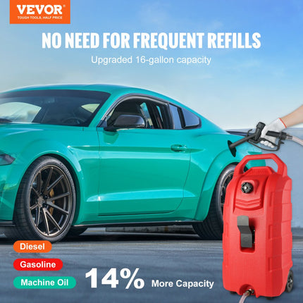 VEVOR brandstofwagen 60L jerrycan benzine jerrycan PE 460x341,5x930mm gas brandstoftank container 7,8L/min Max debiet vervanging jerrycan benzinetank Geschikt voor diesel smeerolie benzine