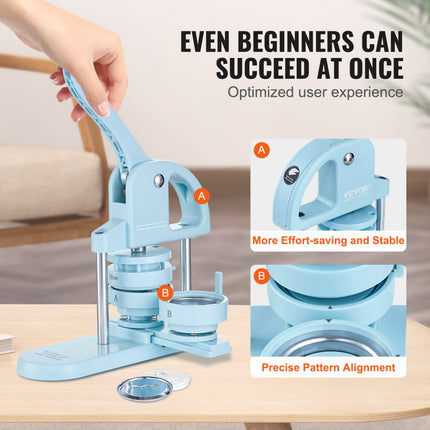 VEVOR Buttonmaker Button Maker Machine, 25/32/58mm 3 in 1 Pinmaker, 300 stuks Button Onderdelen, Buttonmaker Machine met Panda Magic Book, Bow Handle Punch Set voor doe-het-zelf cadeaus voor kinderen