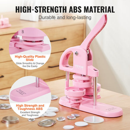 VEVOR Buttonmaker 25/32/58 mm 3-in-1 pinmaker, 300 stuks knoponderdelen, knopenmakermachine met Panda Magic Book, ergonomische ponsset met strikhandvat, voor doe-het-zelfcadeaus voor kinderen