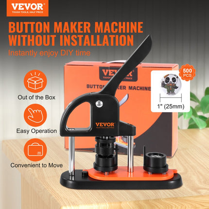 VEVOR knopenmachine knopenmaker machine 25 mm 500 stuks Badgeponspers, knoppers, DIY badgepersmachine knopenbadgemaker voor gepersonaliseerde badges inclusief magisch boek