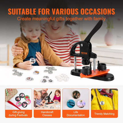 VEVOR knopenmachine knopenmaker machine 32 mm 500 stuks Badgeponsmachine, knopenpers, DIY badgepersmachine knopenbadgemaker voor gepersonaliseerde badges inclusief magisch boek en cirkelsnijder