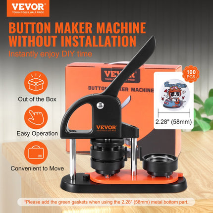 VEVOR knopenmachine knopenmaker machine 58 mm 100 stuks Badgeponsmachine, knopenpers, DIY badgepersmachine knopenbadgemaker voor gepersonaliseerde badges inclusief magisch boek en cirkelsnijder