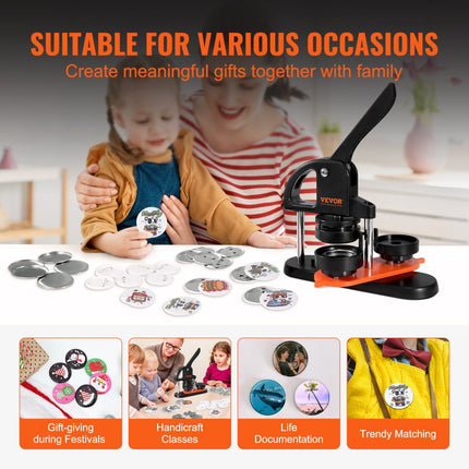 VEVOR knopenmachine knopenmaker machine 58 mm 100 stuks Badgeponsmachine, knopenpers, DIY badgepersmachine knopenbadgemaker voor gepersonaliseerde badges inclusief magisch boek en cirkelsnijder