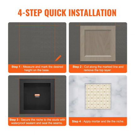 VEVOR wandnis 10x40,64x40,64cm douchenis nis betegelbaar enkellaags waterdichte nismontage achterwand materiaal (XPS, hout, cement) geschikt voor badkamer, slaapkamer, studeerkamer