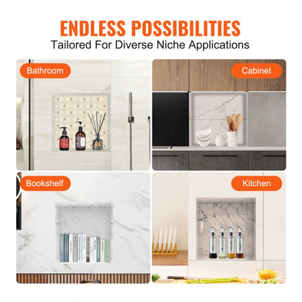 VEVOR wandnis 10x40,64x40,64cm douchenis nis betegelbaar enkellaags waterdichte nismontage achterwand materiaal (XPS, hout, cement) geschikt voor badkamer, slaapkamer, studeerkamer