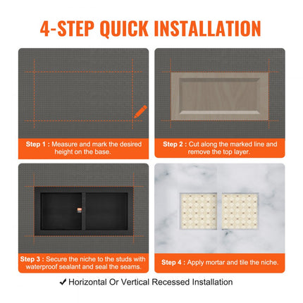 VEVOR wandnis 10x40,64x81,28cm douchenis nis betegelbaar dubbellaags waterdichte nismontage achterwand materiaal (XPS, hout, cement) geschikt voor badkamer, slaapkamer, studeerkamer