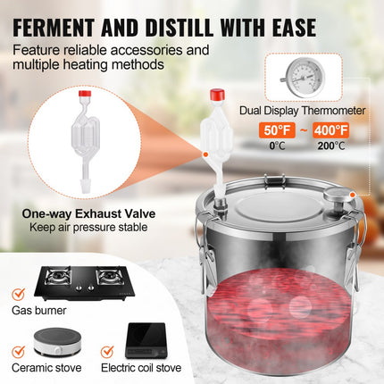 VEVOR alcoholdestillatiesysteem 11,4L distilleerder waterpomp 2 thermometers