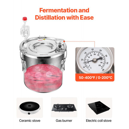 VEVOR alcoholdestillatiesysteem 11,4L destillatieapparaat dubbele condensor RVS