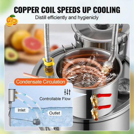 VEVOR alcoholdestillatiesysteem 19L destillatieapparaat dubbele condensor zilver