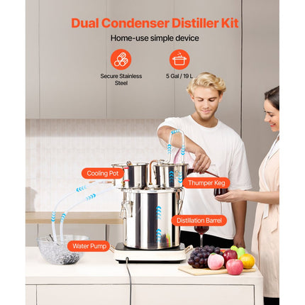 VEVOR alcoholdestillatiesysteem 19L distilleerder waterpomp roestvrij staal