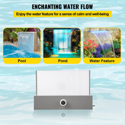 VEVOR Waterval Fountain Led Kleur Blauw Zwembad Waterval Verlichte Waterval Van Zwembad In Acryl