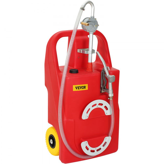 VEVOR Brandstoftrolley 100L Draagbare gasbrandstoftankcontainer met wielen Handmatige transferpomp Benzinedieselbrandstofcontainer voor auto's Grasmaaiers ATV's Boten Meer Rood