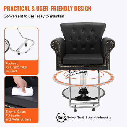 VEVOR kappersstoel 150 kg draagvermogen kappersstoel van spons PU houtplaat ijzer servicestoel in hoogte verstelbare kappersstoel 360° draaibare kappersstoel kappersuitrusting 98 x 77 x 90,5 cm