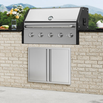 VEVOR Grilltoegangsdeur, 787 x 609 mm, dubbele buitenkeukendeur, verzonken gemonteerde roestvrijstalen deur, verticale wanddeur met intrekbare handgrepen, voor grilleiland, grillstation, buitenkast