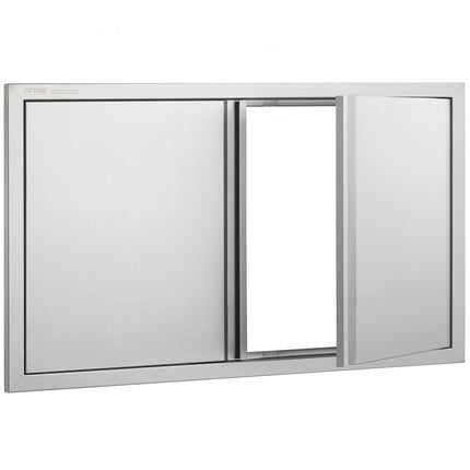 VEVOR Grilltoegangsdeur, 914 x 534 mm, dubbele buitenkeukendeur, inbouw roestvrijstalen deur, verticale wanddeur met intrekbare handgrepen, voor grilleiland, grillstation, buitenkast