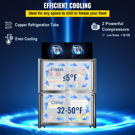 VEVOR Commerciële Koelkast 780L Koelkastdiepvriezer 4Deuren 272W Koelkastchiller