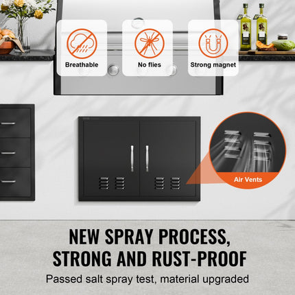 VEVOR grilltoegangsdeur, 762 x 533 x 46 mm, dubbele buitenkeukendeur, verzonken gemonteerde koude plaatdeur, verticale wanddeur met handgrepen en ventilatiesleuven, voor grilleiland, grillstation etc.