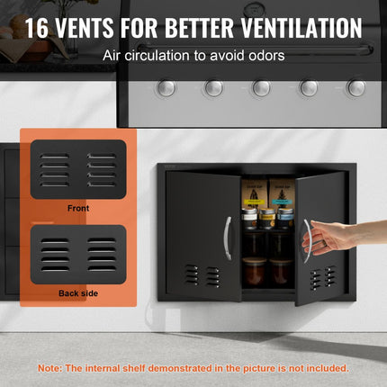 VEVOR grilltoegangsdeur, 762 x 533 x 46 mm, dubbele buitenkeukendeur, verzonken gemonteerde koude plaatdeur, verticale wanddeur met handgrepen en ventilatiesleuven, voor grilleiland, grillstation etc.