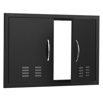 VEVOR grilltoegangsdeur, 762 x 533 x 46 mm, dubbele buitenkeukendeur, verzonken gemonteerde koude plaatdeur, verticale wanddeur met handgrepen en ventilatiesleuven, voor grilleiland, grillstation etc.