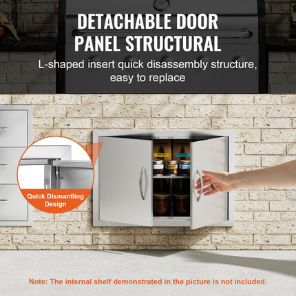 VEVOR Grilltoegangsdeur, 711 x 482 mm, dubbele buitenkeukendeur, inbouw roestvrijstalen deur, verticale wanddeur met handgrepen, voor grilleiland, grillstation, buitenkast