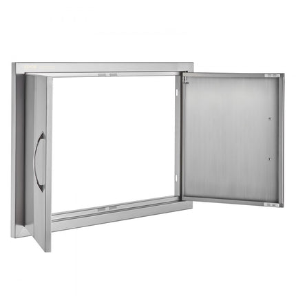 VEVOR Grilltoegangsdeur, 711 x 482 mm, dubbele buitenkeukendeur, inbouw roestvrijstalen deur, verticale wanddeur met handgrepen, voor grilleiland, grillstation, buitenkast