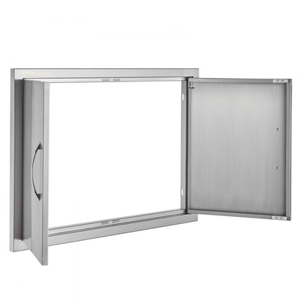VEVOR Grilltoegangsdeur, 774 x 533 mm, dubbele buitenkeukendeur, inbouw roestvrijstalen deur, verticale wanddeur met handgrepen, voor grilleiland, grillstation, buitenkast