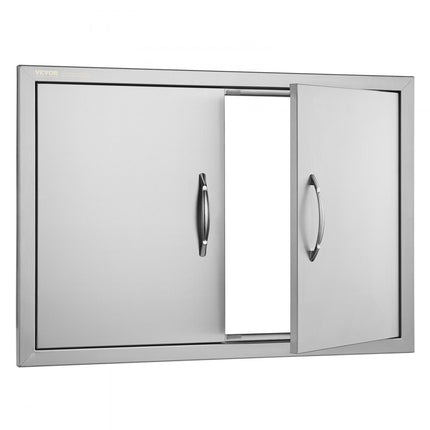 VEVOR Grilltoegangsdeur, 774 x 533 mm, dubbele buitenkeukendeur, inbouw roestvrijstalen deur, verticale wanddeur met handgrepen, voor grilleiland, grillstation, buitenkast