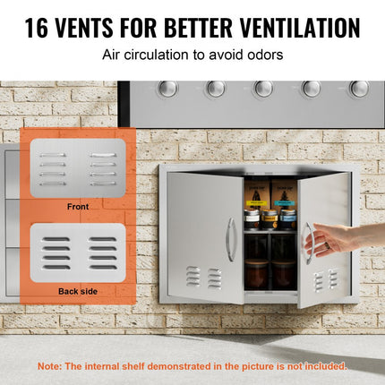 VEVOR Grilltoegangsdeur, 762 x 533 mm, dubbele buitenkeukendeur, inbouw roestvrijstalen deur, verticale wanddeur met handgrepen en ventilatieopeningen, voor grilleiland, grillstation, buitenkast