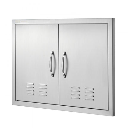 VEVOR Grilltoegangsdeur, 762 x 533 mm, dubbele buitenkeukendeur, inbouw roestvrijstalen deur, verticale wanddeur met handgrepen en ventilatieopeningen, voor grilleiland, grillstation, buitenkast