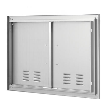 VEVOR Grilltoegangsdeur, 762 x 533 mm, dubbele buitenkeukendeur, inbouw roestvrijstalen deur, verticale wanddeur met handgrepen en ventilatieopeningen, voor grilleiland, grillstation, buitenkast