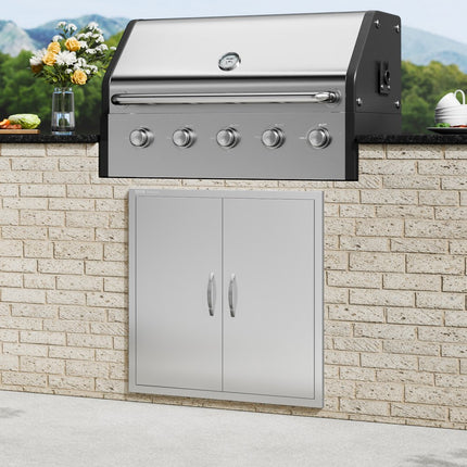 VEVOR Grilltoegangsdeur, 790 x 790 x 46 mm, dubbele buitenkeukendeur, inbouw roestvrijstalen deur, verticale wanddeur met handgrepen, voor grilleiland, grillstation, buitenkast enz.