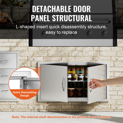 VEVOR Grilltoegangsdeur, 863 x 482 x 46 mm, dubbele buitenkeukendeur, inbouw roestvrijstalen deur, verticale wanddeur met handgrepen, voor grilleiland, grillstation, buitenkast, enz.