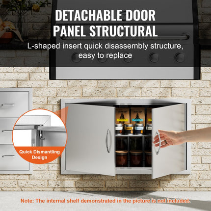 VEVOR Grilltoegangsdeur, 915 x 533 x 46 mm, dubbele buitenkeukendeur, inbouw roestvrijstalen deur, verticale wanddeur met handgrepen, voor grilleiland, grillstation, buitenkast, enz.