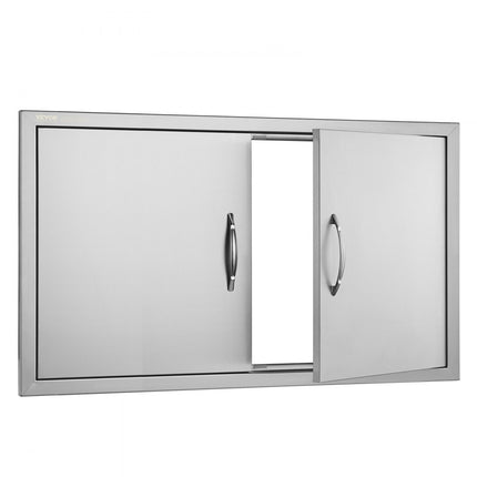 VEVOR Grilltoegangsdeur, 915 x 533 x 46 mm, dubbele buitenkeukendeur, inbouw roestvrijstalen deur, verticale wanddeur met handgrepen, voor grilleiland, grillstation, buitenkast, enz.