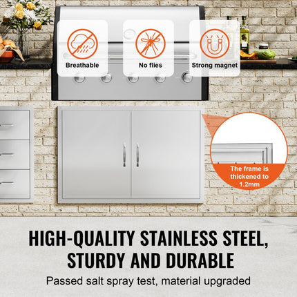 VEVOR Grilltoegangsdeur, 990 x 660 mm, dubbele buitenkeukendeur, inbouw roestvrijstalen deur, verticale wanddeur met handgrepen en haken, voor grilleiland, grillstation, buitenkast