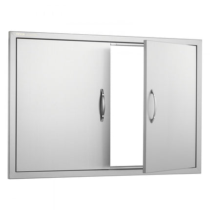 VEVOR Grilltoegangsdeur, 990 x 660 mm, dubbele buitenkeukendeur, inbouw roestvrijstalen deur, verticale wanddeur met handgrepen en haken, voor grilleiland, grillstation, buitenkast