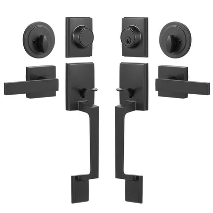 VEVOR dubbele deurkrukset, matzwarte vierkante deurkruk, voordeur Dubbele deurkrukset met omkeerbare handgreep, zware dubbele deurslotset, deurkruk voor kantoordeur of voordeur