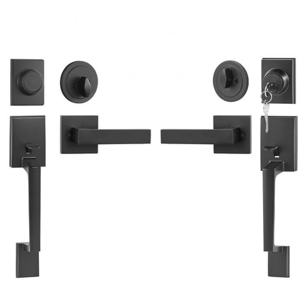 VEVOR dubbele deurkrukset, matzwarte vierkante deurkruk, voordeur Dubbele deurkrukset met omkeerbare handgreep, zware dubbele deurslotset, deurkruk voor kantoordeur of voordeur