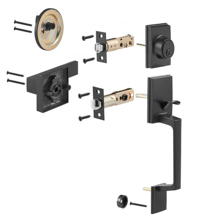 VEVOR dubbele deurkrukset, matzwarte vierkante deurkruk, voordeur Dubbele deurkrukset met omkeerbare handgreep, zware dubbele deurslotset, deurkruk voor kantoordeur of voordeur