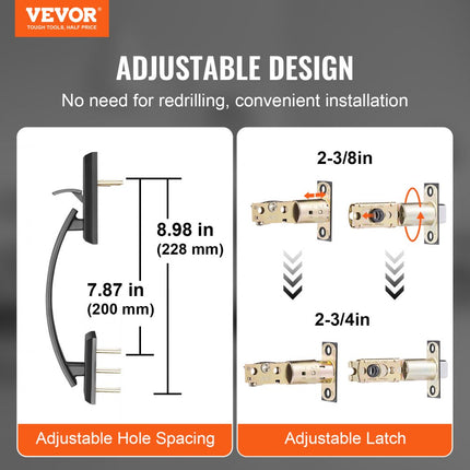 VEVOR dubbele deurkrukset, matzwarte gebogen deurhendel, dubbele deurkrukset voor voordeur met omkeerbare handgreep, zware dubbele deurslotset, deurkruk voor kantoordeur of voordeur